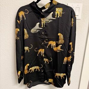 Umgee Black Shirt with Gold Leopard Design